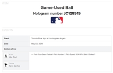 Mike Trout Game Used & Signed OML Baseball :: 05-02-2019 LAA vs TOR :: Trout At Bat (MLB Holo & PSA/DNA)