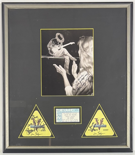 Stevie Ray Vaughan & Reese Wynans Signed Concert Memorabilia in Framed Display (Beckett/BAS LOA)