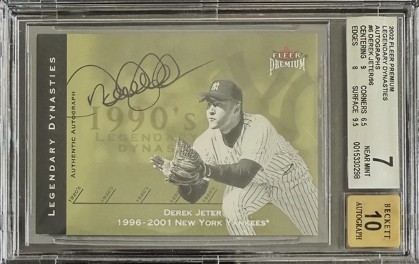 2002 Fleer Premium Legendary Dynasties Autographs /96 Derek Jeter - BGS 7 10 Auto