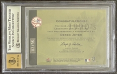 2002 Fleer Premium Legendary Dynasties Autographs /96 Derek Jeter - BGS 7 10 Auto