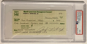 Joe Montana Signed 1982 Personal Bank Check for "SB XVI MVP Footballs" with Rare Full-Name Signature (PSA | Autograph Graded 8)