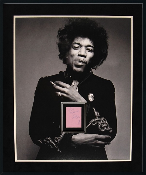 Jimi Hendrix Signed & Inscribed Page in Framed Display w/ Rare Early Autograph (JSA LOA)(Ulrich Collection)