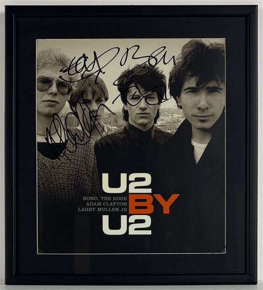 U2 Group Signed "U2 By U2" Book Cover in Framed Display (3 Sigs)(Epperson/REAL LOA)