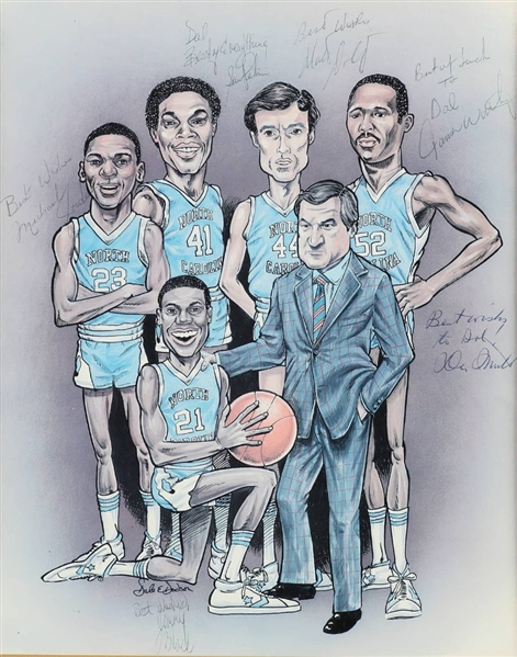 1981 NCAA Champion North Carolina Tar Heels Team-Signed 16" x 20" Lithograph w/ Freshman Michael Jordan Autograph! (Beckett/BAS)