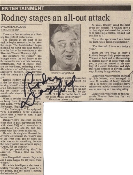 Rodney Dangerfield Signed 4.5" x 8" Newspaper Article (Third Party Guaranteed) 