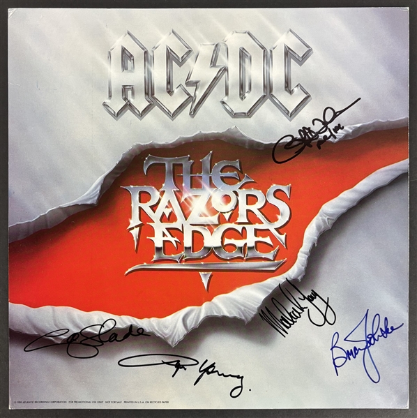 AC/DC Group Signed "The Razors Edge" Album Cover (5 Sigs)(Epperson/REAL LOA)