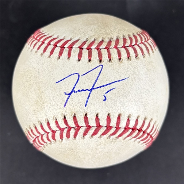 Freddie Freeman 2024 Signed & Game Used OML Baseball :: Hit by Freeman for a Double 7-2-2024 LAD vs AZ (World Series Champ Year)(MLB & PSA/DNA)