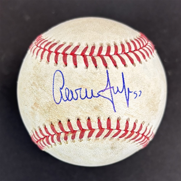 Aaron Judge 2024 Signed & Gane Used OML Baseball :: Used 5-8-2024 HOU vs NYY :: Pitched to Volpe & Soto :: Judge 3-for-5 3 RBI Game (MVP Season) (MLB & PSA/DNA)