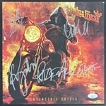 Judas Priest Group Signed Invincible Shield Album Cover (JSA)