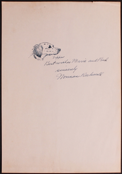 Norman Rockwell Signed Sheet with Detailed Hand Drawn Sketch! (Beckett/BAS LOA)
