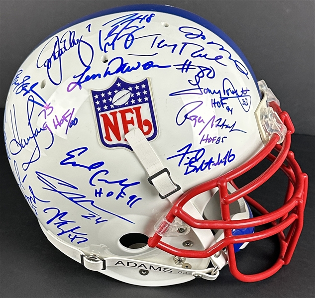 NFL Hall of Famers & Legends Impressive Multi-Signed Helmet with Brady, Rodgers, Montana, Sanders, etc. (35 Sigs)(PSA/DNA)