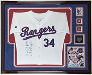 Nolan Ryan Signed Texas Rangers Jersey with 4 Handwritten Career Stats in Custom Framed Display (PSA/DNA)