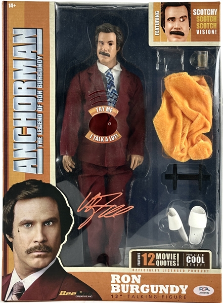 Will Ferrell Signed Anchorman Ron Burgundy 13" Talking Action Figure Doll (PSA/DNA)
