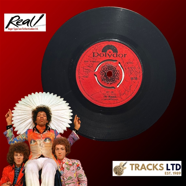 Jimi Hendrix Experience RARE & HISTORIC Fully Signed x3 First Pressing “Hey Joe” Debut Single, April 1967 (Tracks, Ltd., Roger Epperson/REAL LOAs & Letter of Provenance)