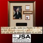 President George Washington Rare Signed Document Segment with Full Signature, Hair Strands & Cloak Fragment in Framed Display with Great Provenance (JSA LOA)