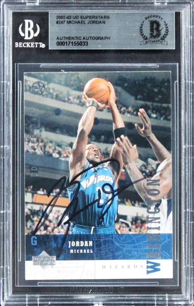 Michael Jordan Rare Signed 2002-03 Upper Deck Superstars #247 Basketball Card (Beckett/BAS Encapsulated)