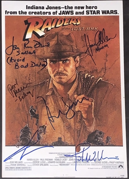 Raiders of the Lost Ark Cast Multi-Signed 12" x 18" Poster w/ Ford, Lucas, & More! (6 Sigs)(ACOA)