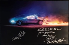 Michael J. Fox & Christopher Lloyd Signed 20x30 DeLorean Photo – Epic Christopher Lloyd Inscription! (ACOA)