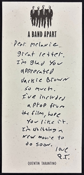 Quentin Tarantino Signed 3.5" x 7.5" Note on Personal Letterhead w/ Jackie Brown Content! (Beckett/BAS)