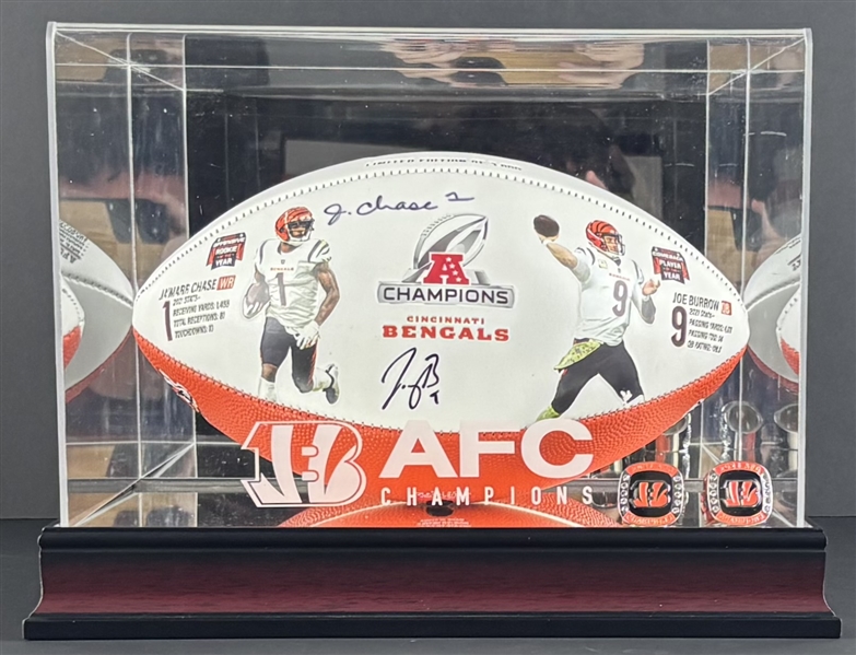 JaMarr Chase & Joe Burrow Signed Limited Edition Football – Custom AFC Display Case w/ Super Bowl Rings (JSA)