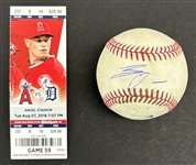 Shohei Ohtani Game Used & Signed OML Baseball :: Used 8-7-2018 w/ Full Game Ticket - Ohtani ROOKIE YEAR - 12th Career HR & 3 RBI Game!(MLB Holo & PSA/DNA)