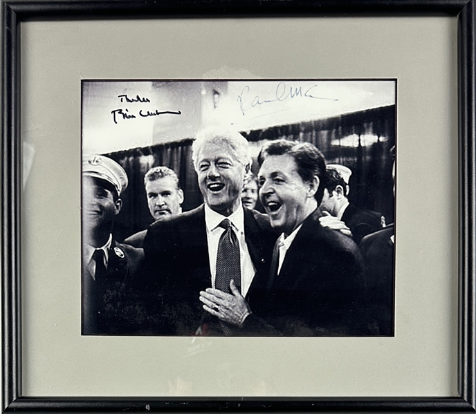 Paul McCartney & President Bill Clinton Unique Dual Signed 8" x 10" B&W Photo (JSA LOA)