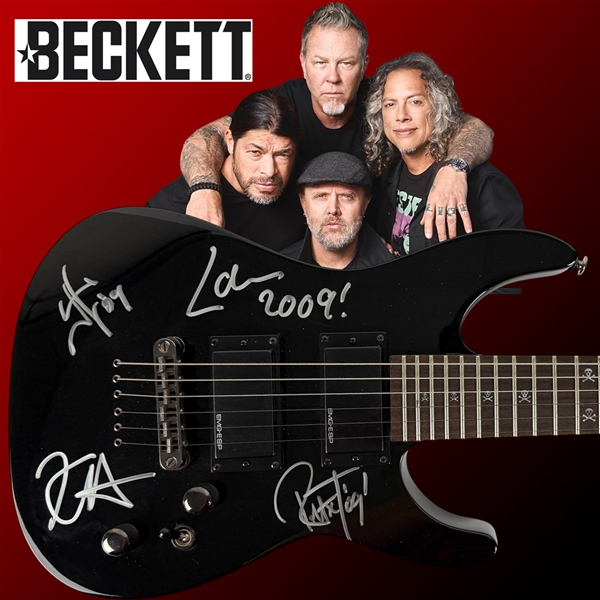 Metallica ULTRA RARE Group Signed ESP LTD Kirk Hammett Signature 3/4 Scale Travel Guitar with Video Proof! (Beckett/BAS & Metalligraphs LOAs)