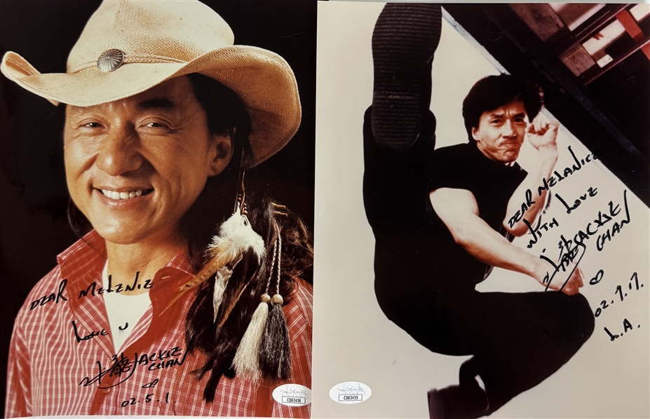 Jackie Chan Lot of Two (2) Signed & Inscribed 8" x 10" Color Photos (JSA COAs)