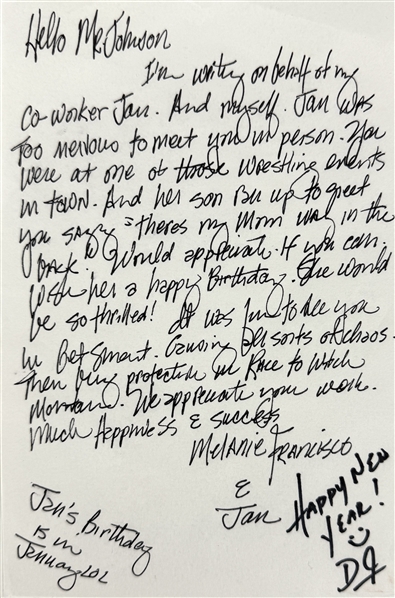 Dwayne "The Rock" Johnson Handwritten & Initialed Signed Note (JSA LOA)