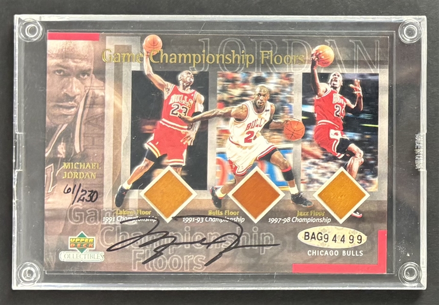 Michael Jordan Signed Limited Edition 2000-01 Upper Deck Collectibles Game Championship Floors Relic Card (#61/230)(UDA COA)