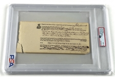 John Hancock Handwritten Receipt Document Including 45+ Words in His Hand (PSA/DNA Auto Grade MINT 9) 