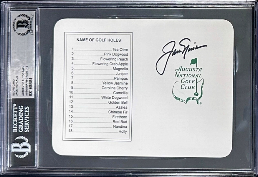 Jack Nicklaus Signed Augusta National Golf Club Score Card with GEM MINT 10 Autograph (Beckett/BAS Encapsulated)