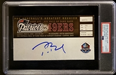 RARE 2000 Tom Brady Signed Rookie Debut Hall of Fame Game Full Ticket with Ad Tab (Fanatics & PSA)