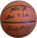 Lakers: Kobe Bryant & Magic Johnson Dual-Signed Spalding NBA Basketball w/ "Lakers 4 Life" Inscription (PSA/DNA & Beckett)