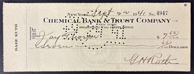 Babe Ruth Personally Handwritten & Signed 1941 Bank Check (Beckett/BAS & JSA LOAs)