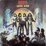 KISS Desirable In-Person Group Signed "Love Gun" Record Album with Original Lineup (Beckett/BAS LOA) 
